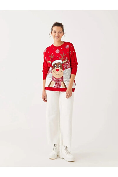 LC Waikiki Yılbaşı Temalı Uzun Kollu Kadın Triko Kazak