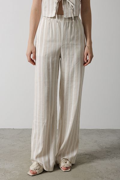 Trendyol Collection Beige Linen Look Striped Elastic Waist Trousers Twoss25Pl00037