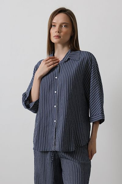 Trendyol Collection Темно-синій брючний рукав оверсайз в смужку Gomlek TWOSS25GO00062