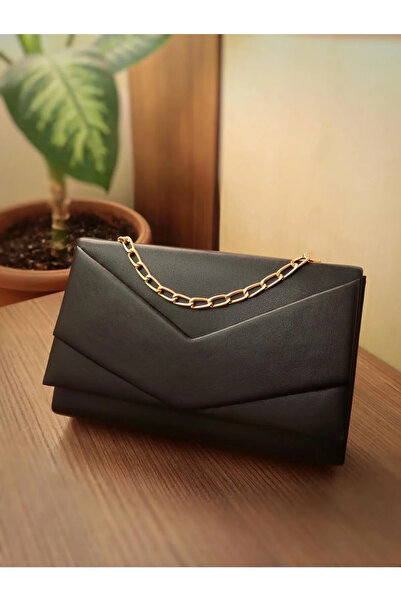 VALESCO Kadın Siyah Zarf Model Askı Zincirli Omuz Çantası