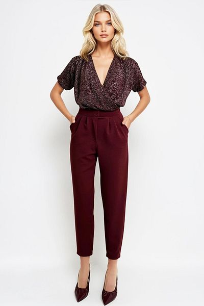Trend Alaçatı Stili Burgunderrote Karottenhose mit hoher Taille für Damen ALC-X11148