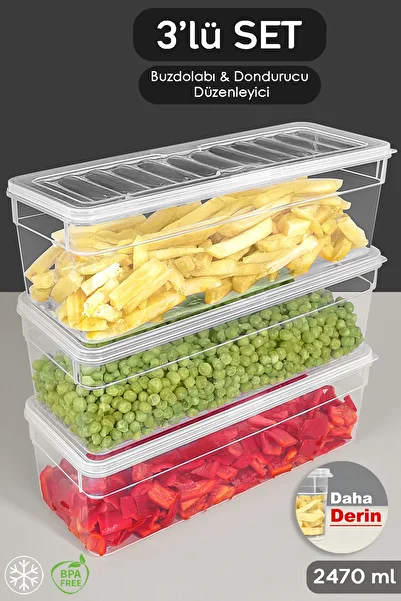 Meleni Home 2470ml Food Preservation Container - Compatible Organizer Set of 3 Deep Microwave with Clear Lid