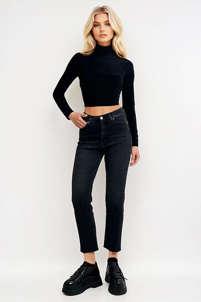 Trend Alaçatı Stili Schwarze Slim-Fit-Jeanshose mit Quasten für Damen ALC-X13304