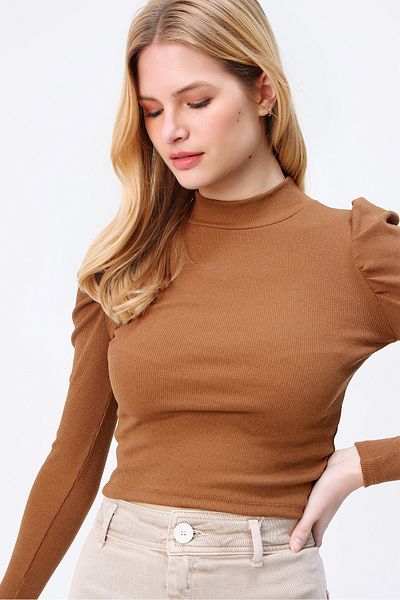 Trend Alaçatı Stili Damen Camel Princess Sleeve Half Fisherman Camisole Bluse ALC-X5042