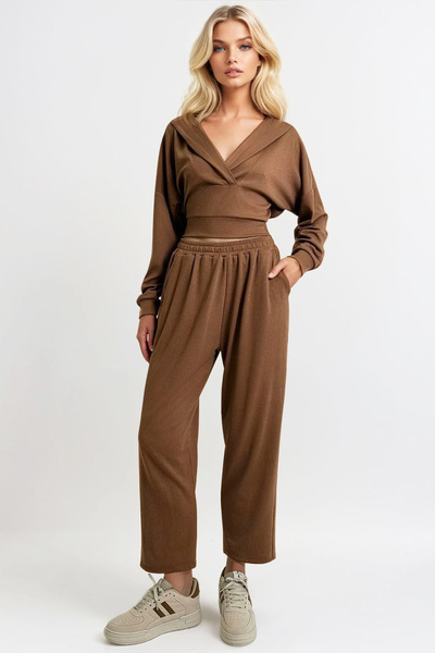 Trend Alaçatı Stili Damen-Set mit Keks-Kapuze, zweireihigem Revers, lockerer Passform, saisonale Unterseite, ALC-X13268