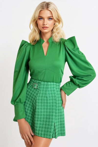 Trend Alaçatı Stili Dámská zelená převládající límec princezna s rukávem pletená halenka Alc-X9659