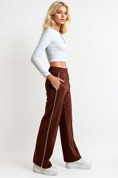 Trend Alaçatı Stili Damen-Retro-Hose mit Kachel-Seitenstreifen, Gras vorne, Doppeltaschen, ALC-X12493