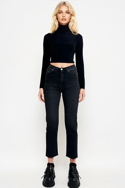 Trend Alaçatı Stili Schwarze Slim-Fit-Jeanshose mit Quasten für Damen ALC-X13304