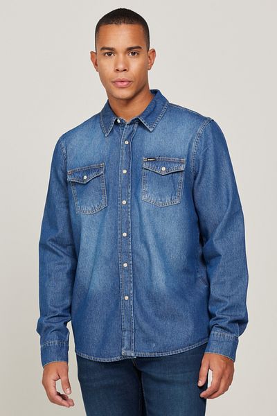 Riders by Lee Cămașă albastră din denim cu ajustare normală - 100% bumbac