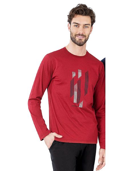 Pierre Cardin 6063 Ανδρικά Σετ Πυτζάμες με μακρυμάνικο λαιμόκοψη-Claret Red