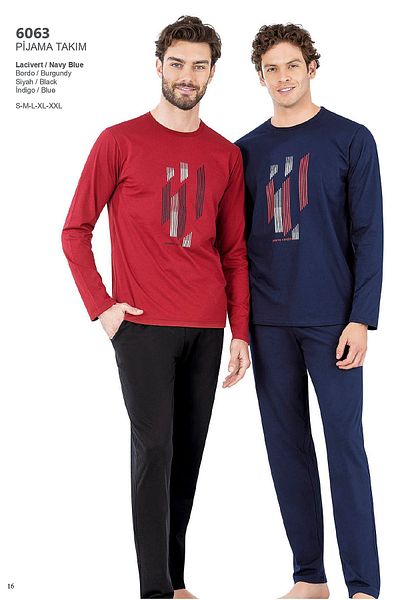 Pierre Cardin 6063 Ανδρικά Σετ Πυτζάμες με μακρυμάνικο λαιμόκοψη-Claret Red