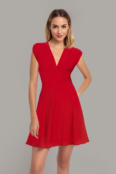 Trendyol Collection Red Straight Skater Sleeveless Skater/Belt Opening Stretchy Sandy Mini Dress TWOSS24EL01006