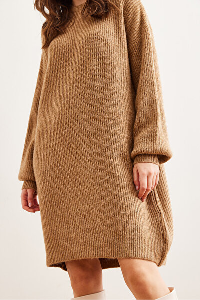 Olalook Γυναικείο μανίκι μπαλόνι με λαιμόκοψη βιζόν με μαλακή υφή φόρεμα ELB- 19001802