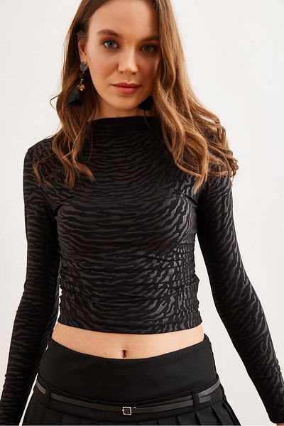 Olalook Γυναικεία Zebra Black Boat Neck Sandy Μπλούζα BLZ- 19002803