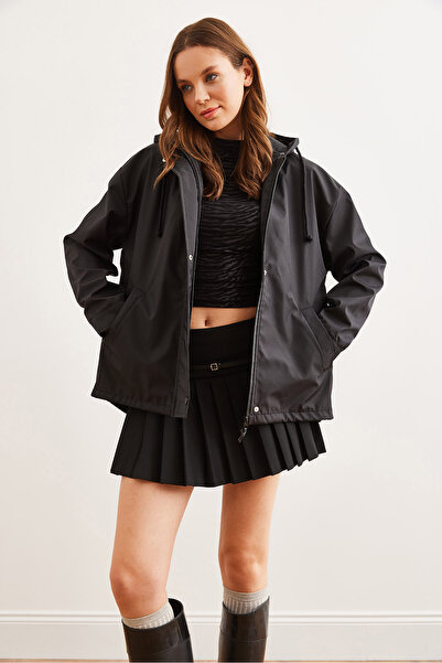 Olalook Жіночий чорний плащ з капюшоном і підкладкою CKT-19000418