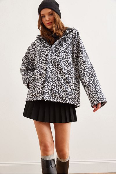 Olalook Γυναικείο Leopard White Pocket Lined Piping Λεπτομερές μπουφάν αδιάβροχο CKT- 19000417