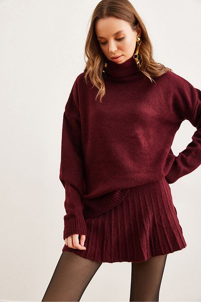 Olalook Claret Red kötöttáru pulóver és mini szoknya szett - TKM- 19000260