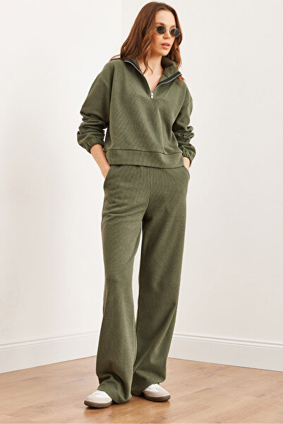 Olalook Γυναικείο Χακί Κάτω Μπλουζάκι Polo Neck Thessaloniki Σετ TKM- 19000324