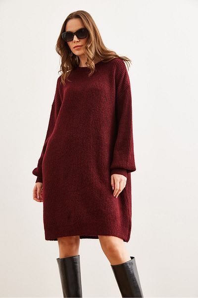 Olalook Rochie tunică pentru femei, burgundă, cu decolteu, cu mâneci cu balon, cu textura moale, ELB- 19001802