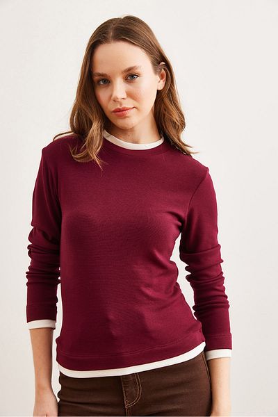 Olalook Γυναικεία μπλούζα Claret Red Soft Touch με γιακά και φούστα - BLZ- 19002802