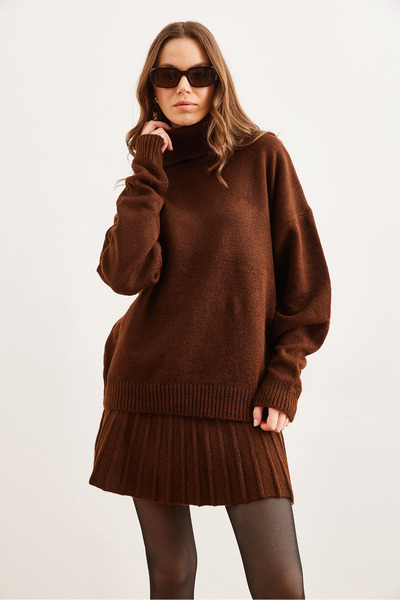 Olalook Гіркий кавовий трикотажний светр і міні-спідниця - TKM-19000260