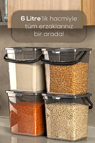 Vienev Mega Boy 2'li Kare Un Bakliyat Kabı 6 Litre - Kulplu Deterjanlık Saklama Kutusu Kabı Antrasit