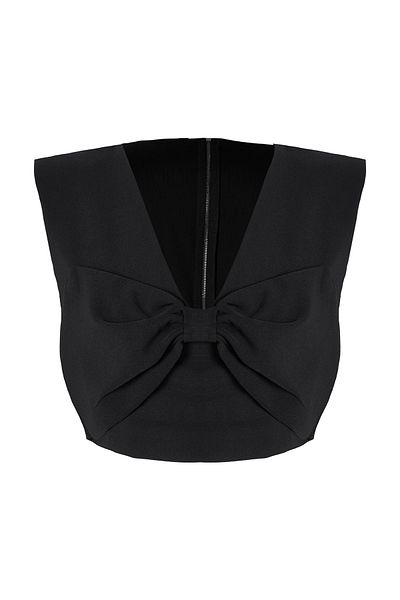 Trendyol Collection Schwarze, gewebte Crop-Bluse mit Schleifendetail TPRSS25BZ00022