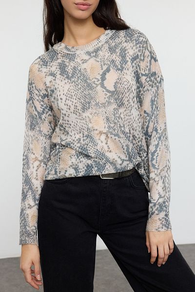 Edit by Trendyol Pulover din tricot fin din lână - Animal Print, TEDAW25AK00017