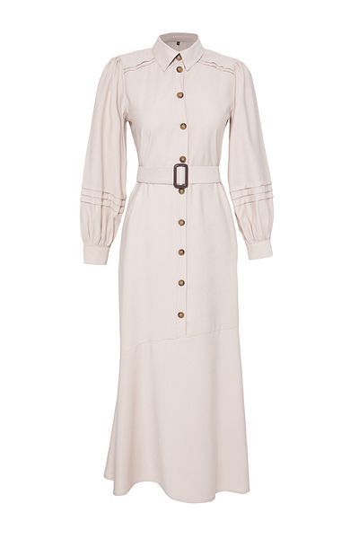 Trendyol Modest Gewebtes Kleid mit Steingürtel und Hemdkragen TCTSS25EB00003