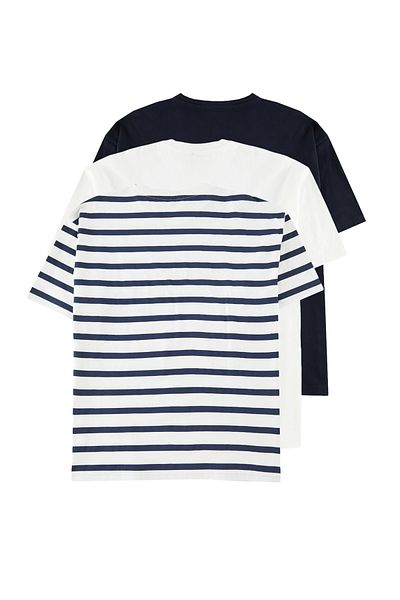Trendyol Collection Μπλουζάκια Navy Oversize/Wide Cut 3 συσκευασιών με στάμπα, ριγέ, ίσια 100% βαμβακερά T-shirt TMNSS25TS00073