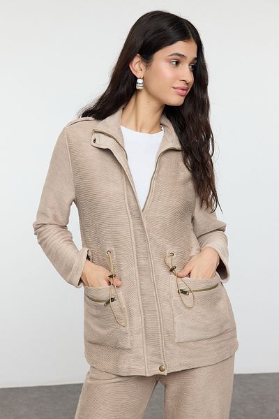 Trendyol Modest Mink búvár/Scuba állógallér zsebes kötött alsó-felső öltöny TCTAW25US00121