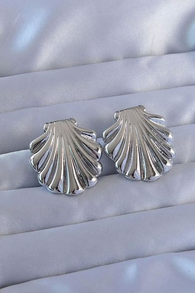 NZM TİCARET 316L Steel Silver Color Oyster Model Earrings