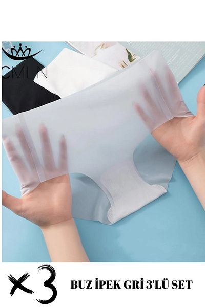 SWEETKORSE Set de 3 slip din mătase gri de gheață, fără urme, fără sudură, tăiat cu laser, micro transparent, cu talie înaltă