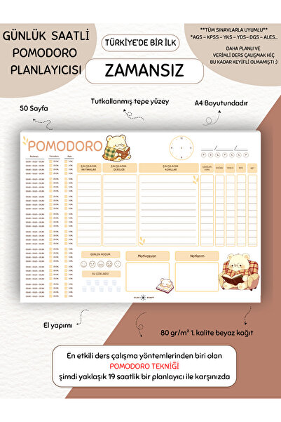 Else Craft Zamansız- Pomodoro Ders Çalışma Defteri-a4 Yatay- 50 Sayfa- Pl-6 T...