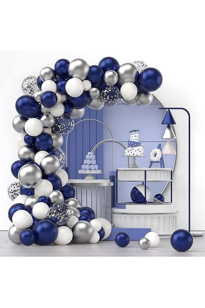 turkuaz parti Navy Blue-Silver-White Balloon Set Birthday, Circumcision Balloon 50's