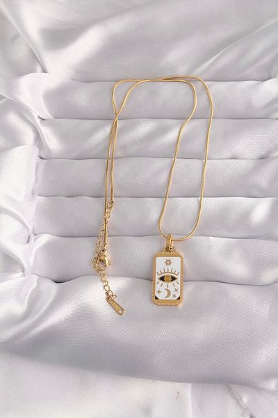 Store 316L Steel Gold Color White Enamel Eye Figure Tarot Pendant