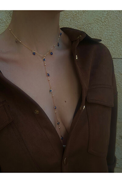 pop up store 14k Altın Kaplama Nazar Boncuk Detay Uzun Kolye