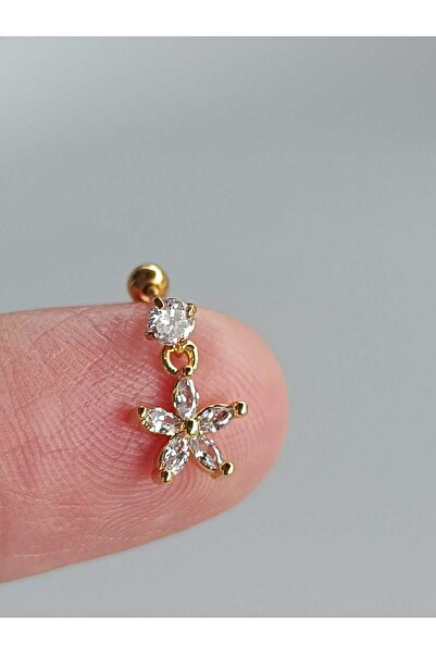 DCPİERCİNG Cerrahi Çelik Sallantılı Altın Yıldız Zirkon Tragus Helix Conch Piercing