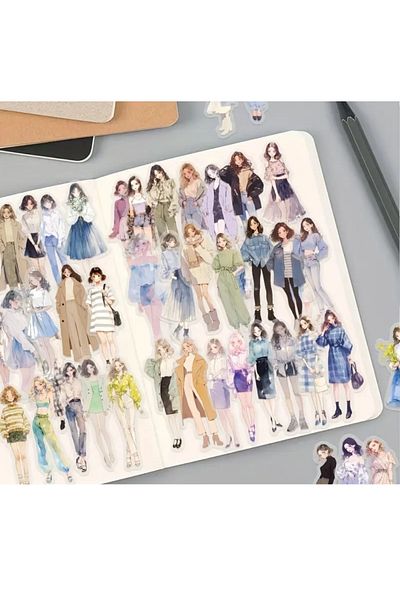 Mona Craftist مجموعة ملصقات شفافة للفتيات مكونة من 50 قطعة - مجلة رصاصة، سجل قصاصات، مخطط جدول أعمال الكمبيوتر المحمول