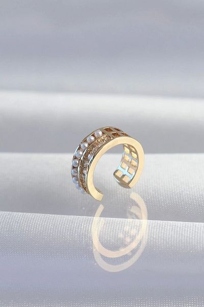 Clariss النحاس الذهب اللون لؤلؤة الرغيف الفرنسي حجر Earcuff القرط