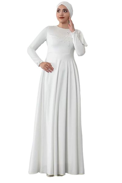PHELDA Βραδινό φόρεμα Hijab με λεπτομέρεια ώμου 701-λευκό