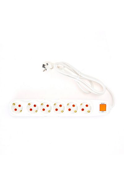 Nilson 6 Sockets with Current Protection - White - 1.5 m