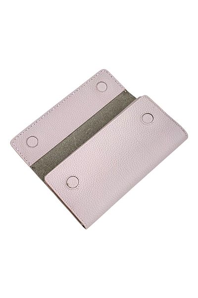 REWİNA Lilac Genuine Leather Sports Stitching Detailed Hidden Magnet Women's Portfolio Wallet