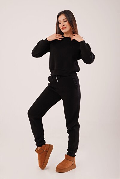 Hipo Trend بدلة رياضية من القطن باللون الأسود بثلاثة خيوط