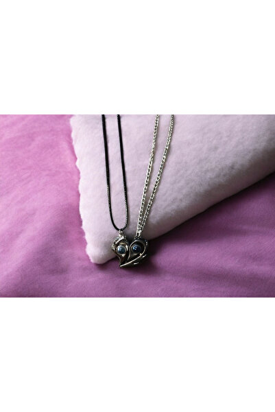 Asel 2'li 100 Dilde Seni Seviyorum Mıknatıslı Kalpli Sevgili Çift Kolyesi