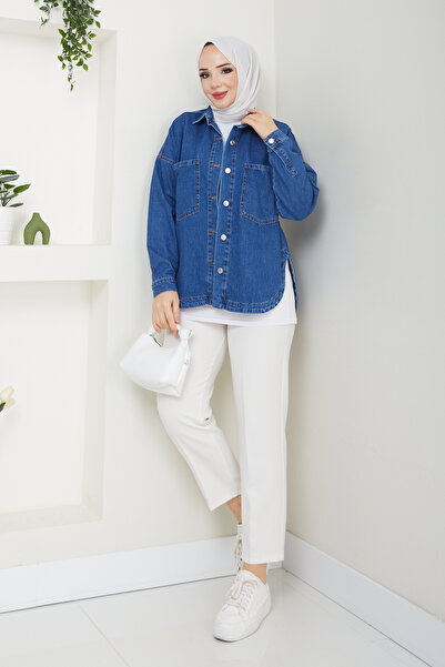 Pamuk Butik Ženska Oversize kroj plava Denim traper košulja jakna