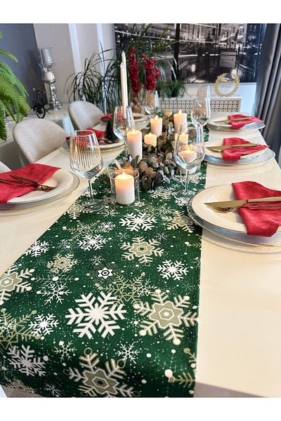 Decamor home Χριστουγεννιάτικο τραπεζομάντιλο με μοτίβο νιφάδας χιονιού με θέμα την Πρωτοχρονιά