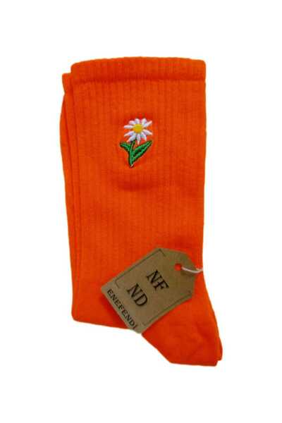 ENEFENDİ Șosete de damă cu o singură priză brodate cu flori portocalii