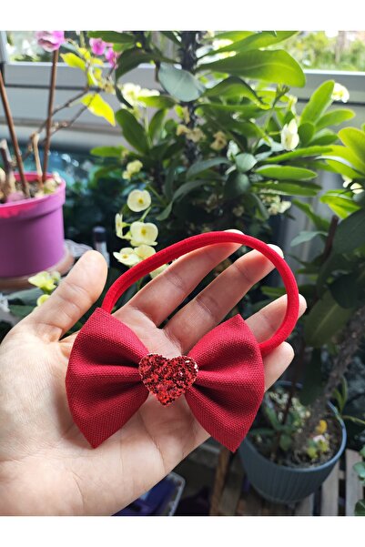 JoyBabyStore Bebek Cocuk Glitter Kalpli Kirmizi Bandana