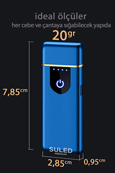 SULED Şarjlı Çakmak USB Şarjlı Pro Serisi Mavi Kamp Çakmağı Rüzgardan Etkilenmez
